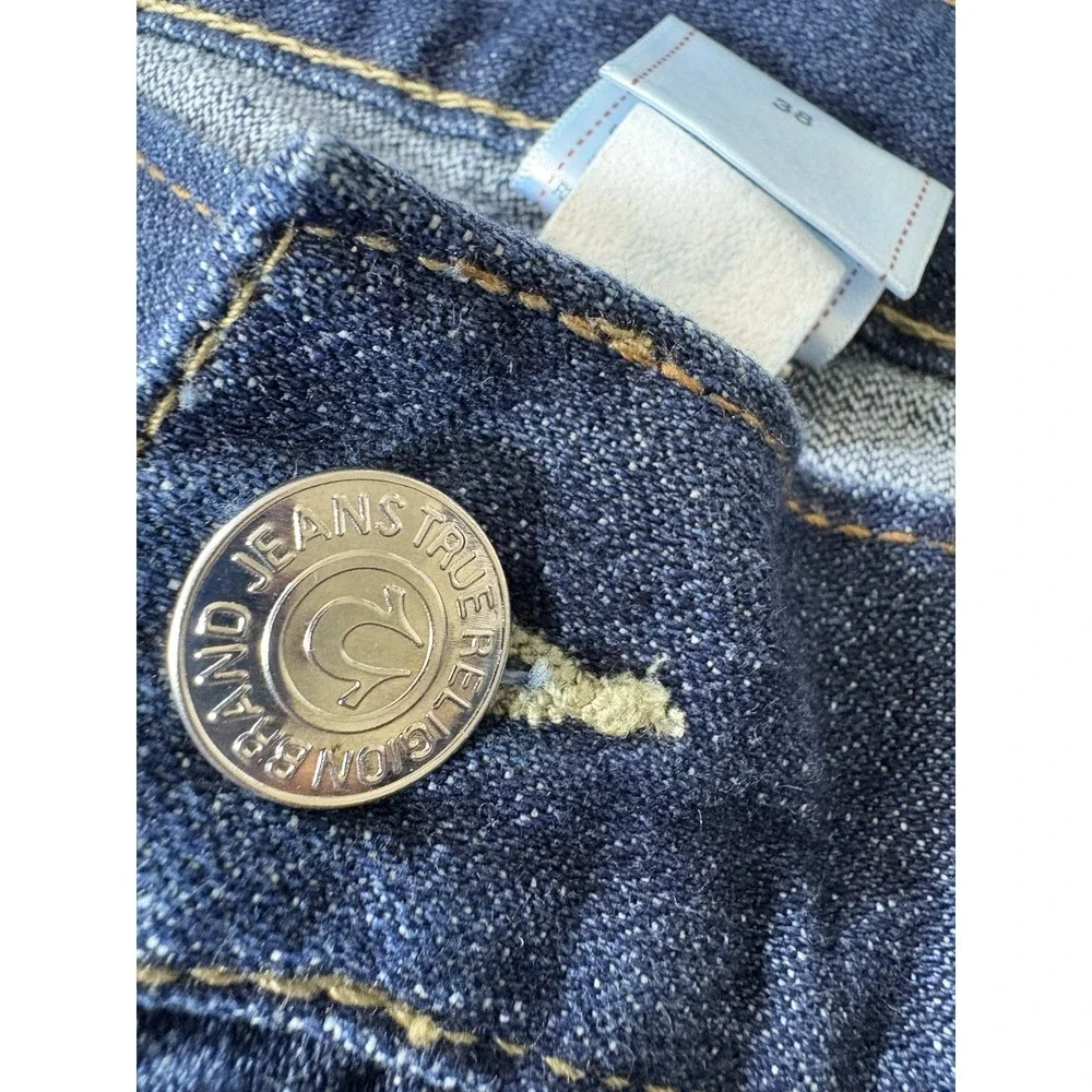 True Religon Ricky Mens Jeans Blue Denim Size 38x32 Flap rear‎ pockets